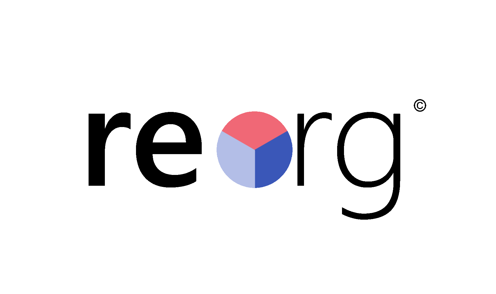 reorg logo - reversed design of orgview with the "o" being pie chart